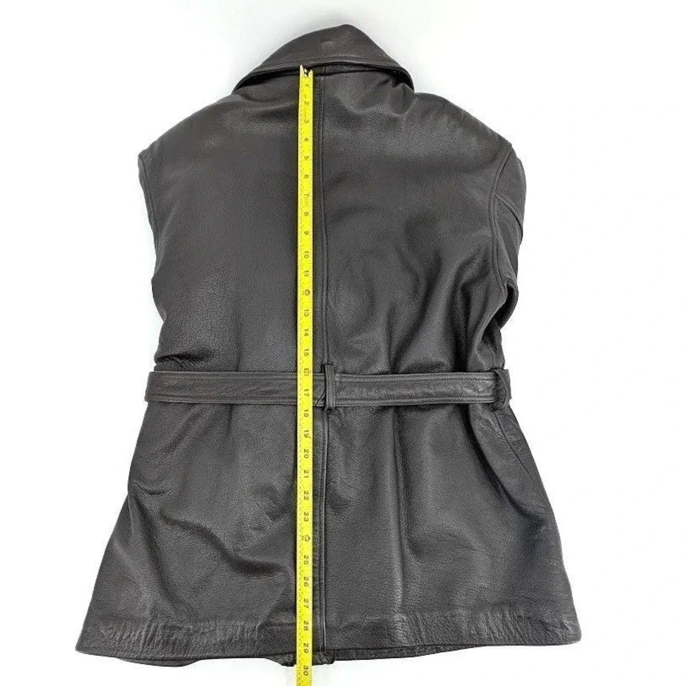 Tannery West‎ Brown Leather Belted Moto Jacket Asymmetrical Zip Quilted L